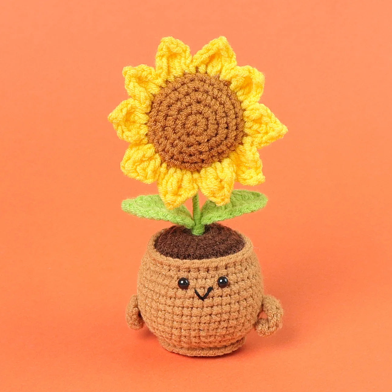 Home Decor Crochet Sunflower in Pot — Hand-Knitted Faux Flower Graduation Gift & Shelf Accent
