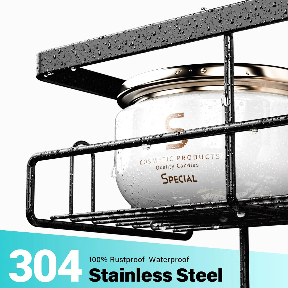 No-Drill Adhesive Shower Caddy, Removable Bathroom Organizer — product photo 2