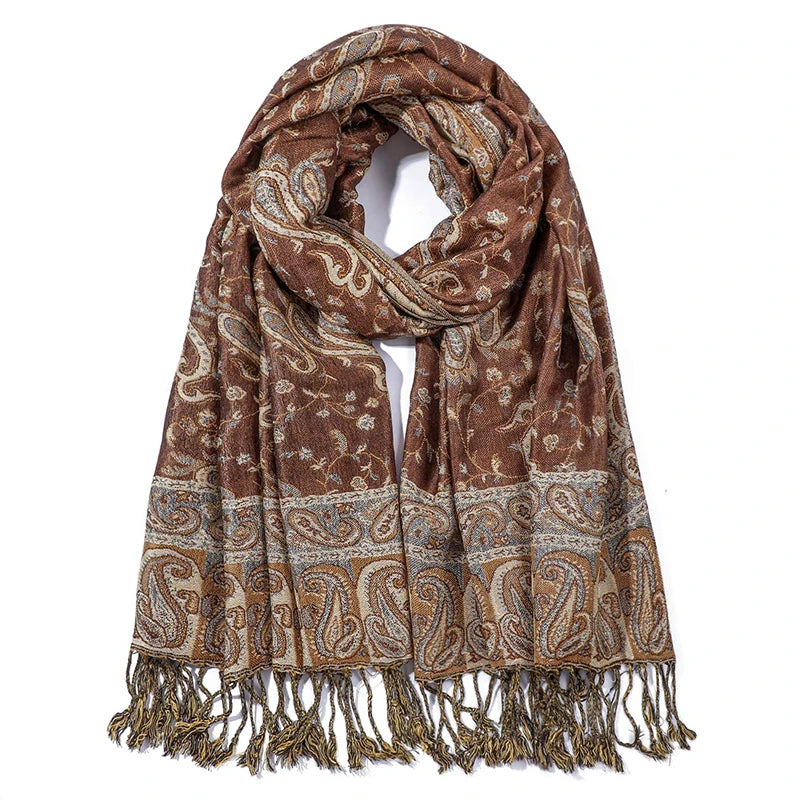 Pashmina Scarf European Bohemia Paisley Jacquard — Museum-Piece Cashmere Shawl Wrap 70×190cm — view 10 of scarves & wraps