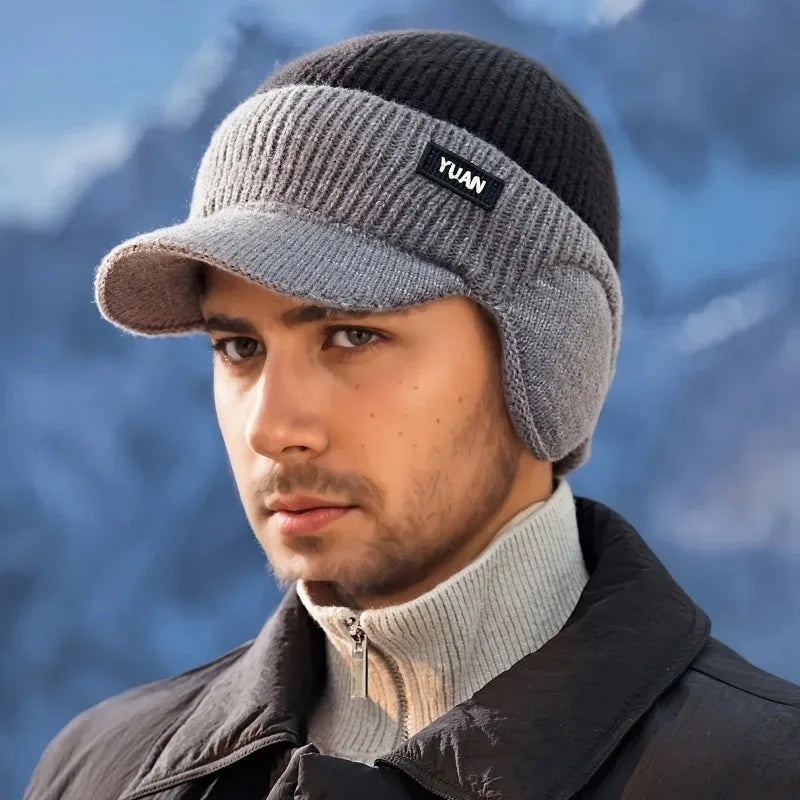 Dual-Tone Knit Baseball Cap — Fall Winter Texture Trend Dad Hat with Ear Protection Couples Set — view 4 of hats & caps