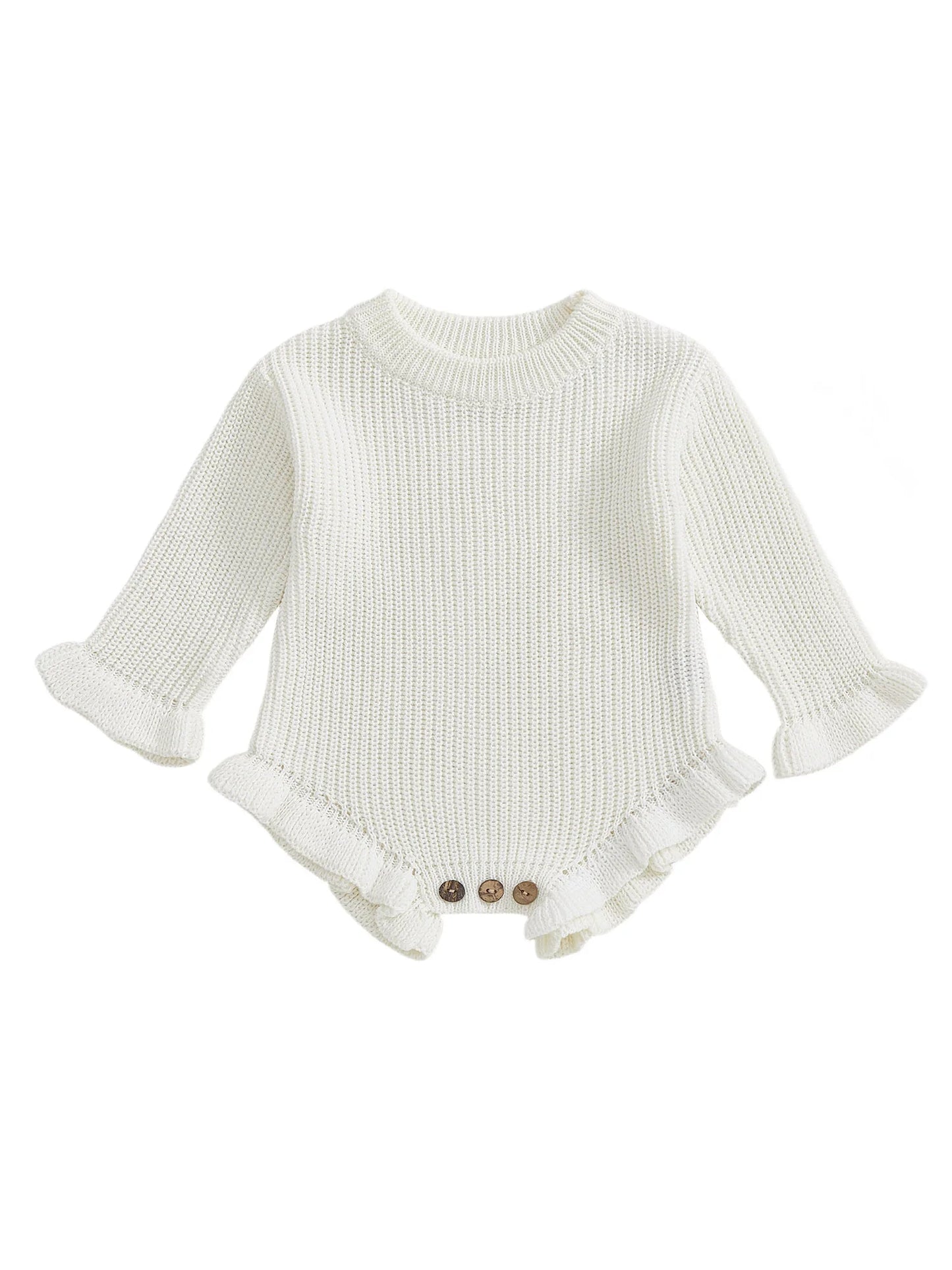 Infant Knitted Bodysuit with Ruffled Sleeves - Boutique-Style Baby Top — view 3 of baby bodysuits
