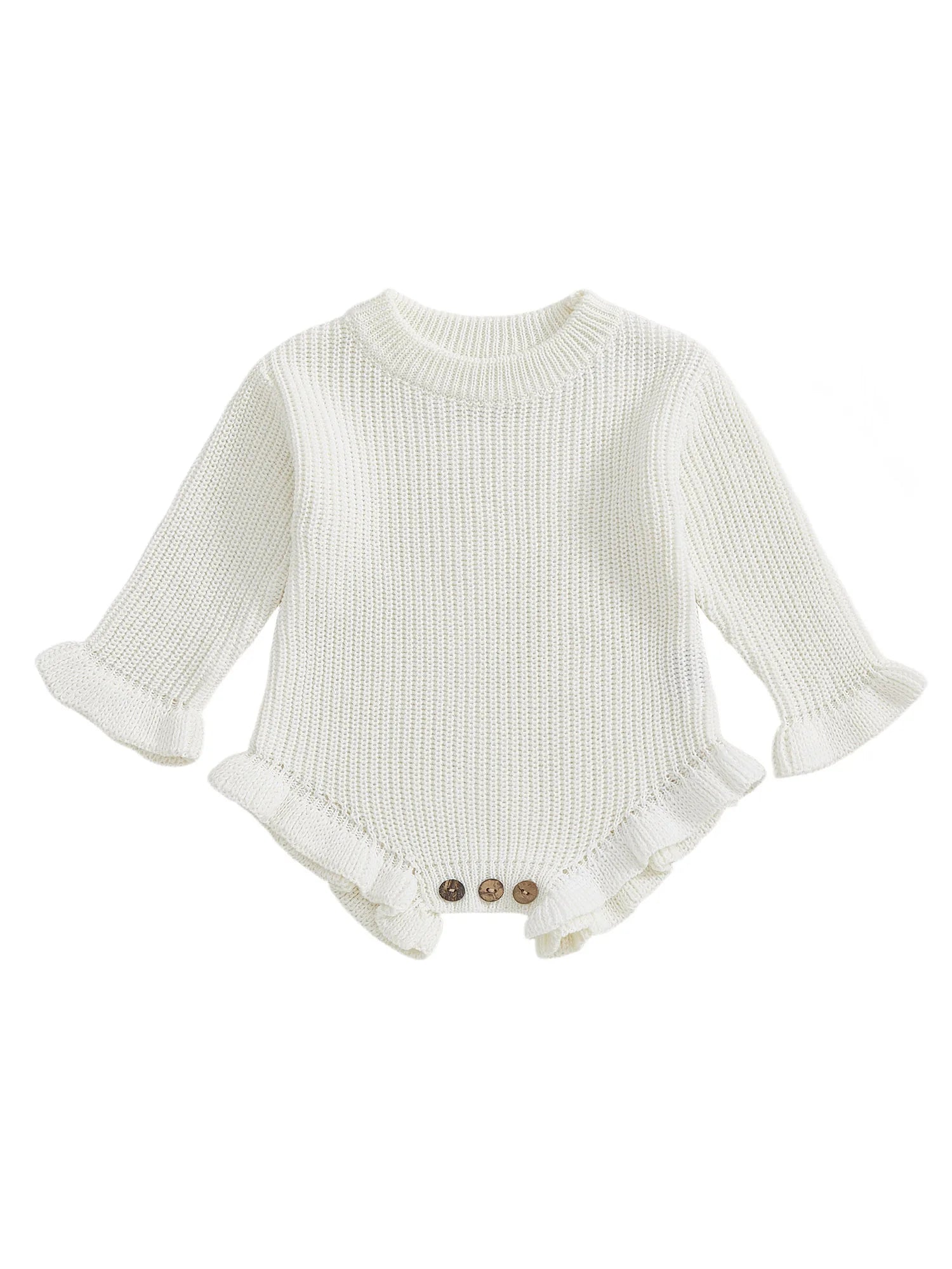 Infant Knitted Bodysuit with Ruffled Sleeves - Boutique-Style Baby Top — view 3 of baby bodysuits