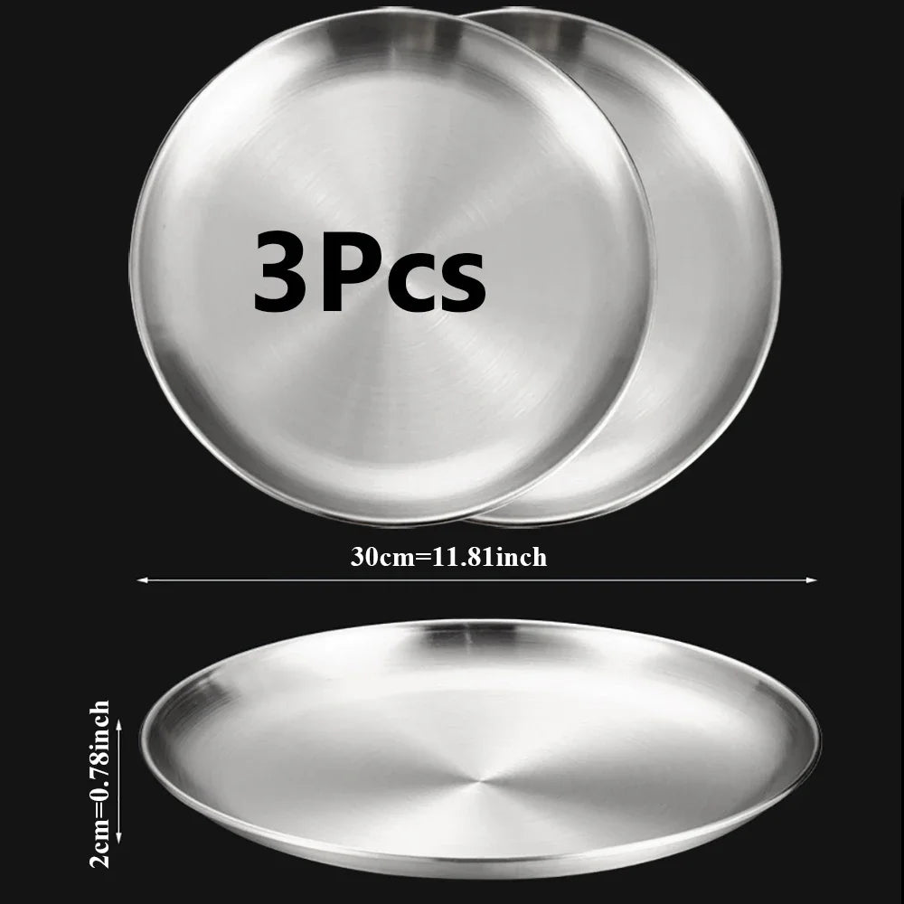 Stainless Steel Round Silver Tray Set &mdash; Rust-Proof Shallow Plates for BBQ, Picnic &amp; Camping — view 11 of dining & tableware