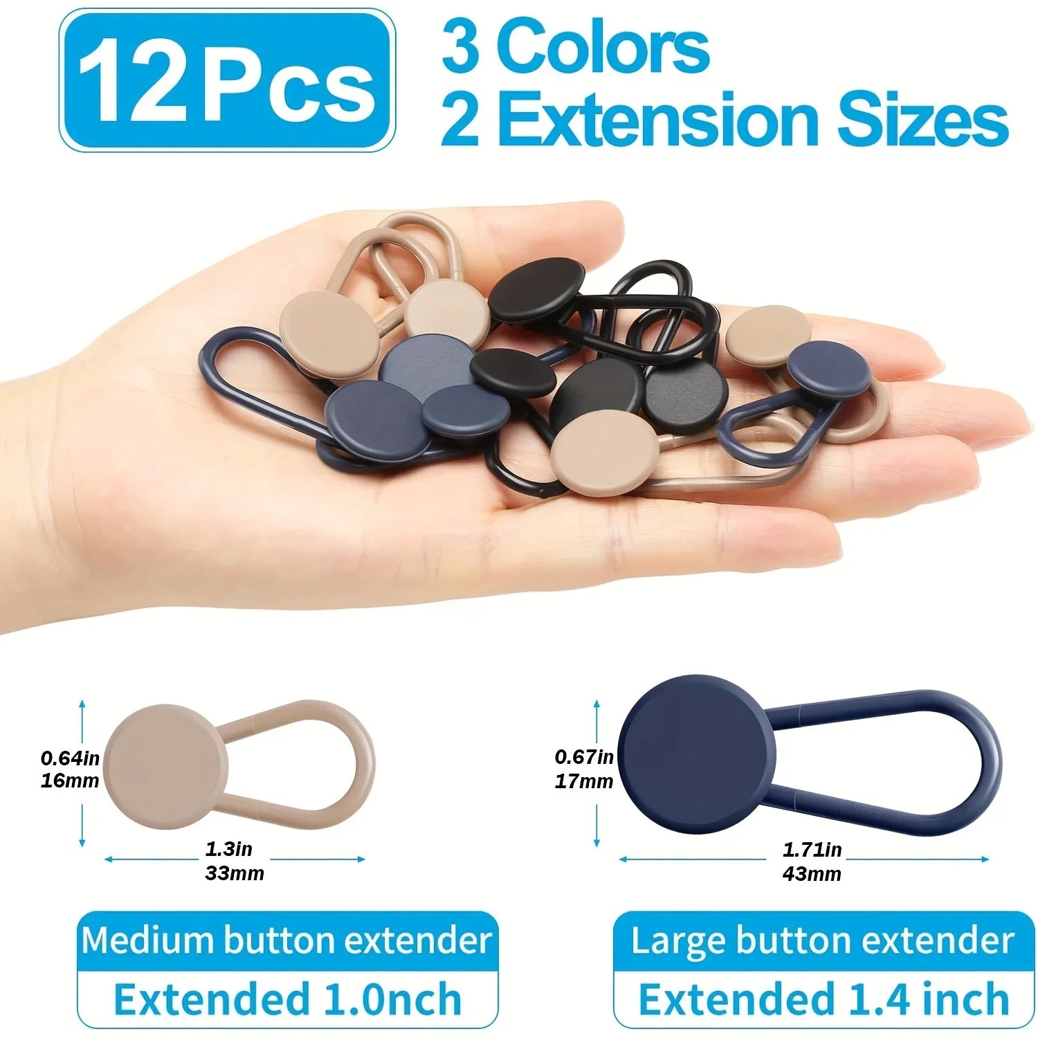 No-Sew Jean Waist Extender Buttons — Unisex Adjustable Pant Expander Pack — view 3 of accessories & jewelry