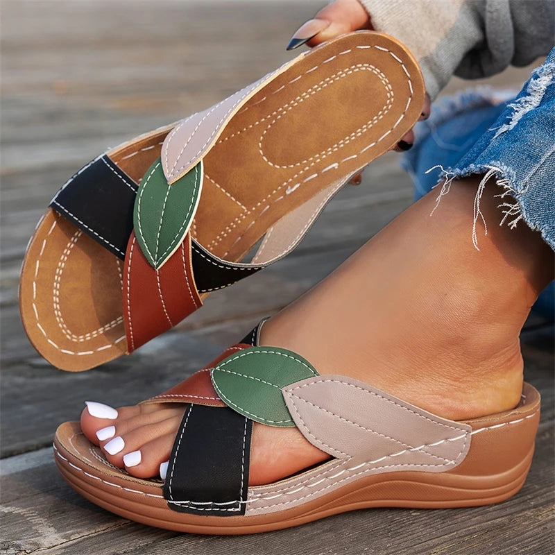 Sandals & Slides — Retro Wedge Slide Sandals, Outdoor Summer Slip-On Wedges — view 2 of sandals & slides