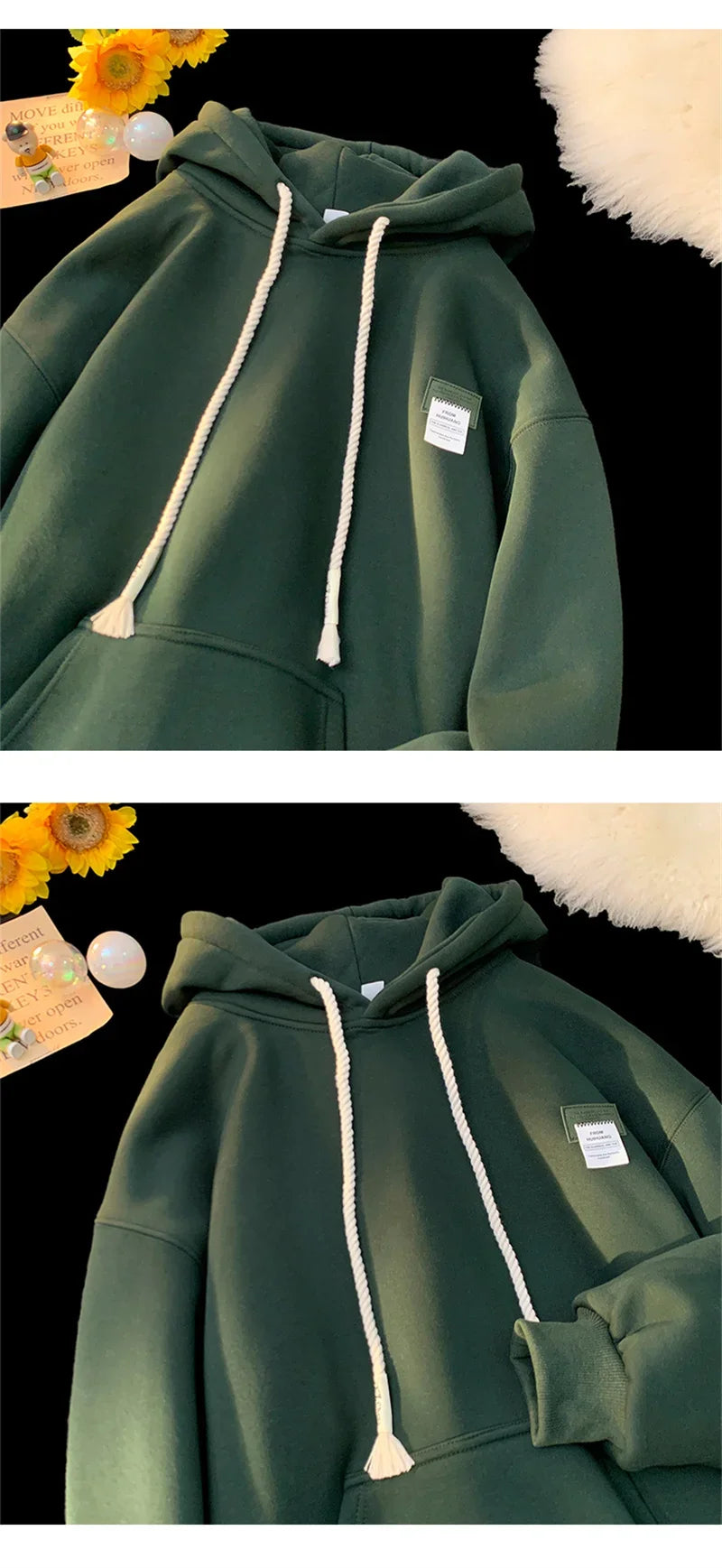 Unisex Solid Color Hooded Sweatshirt – Y2K Oversized Fleece Pullover with Appliques