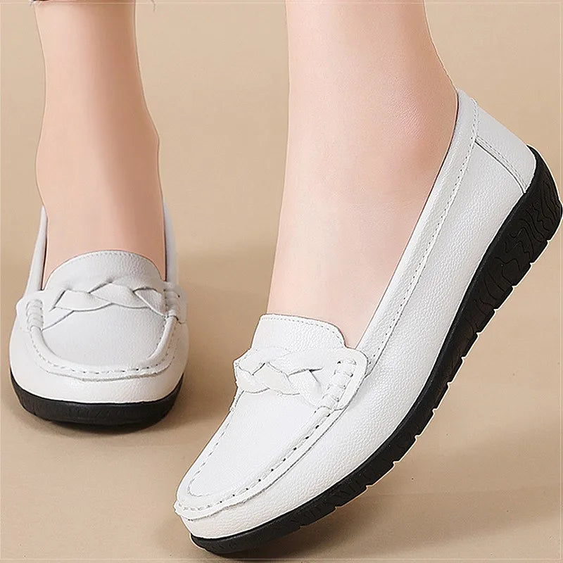 Flats & Ballet — White Leather Loafer Flats, Clean-Girl Aesthetic Trend Slip-Ons — view 3 of flats & ballet
