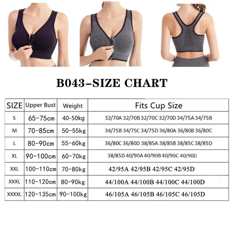Running Fitness Sports Bra — Front-Zipper Shockproof Wireless Seamless Brassiere — view 6 of sports bras