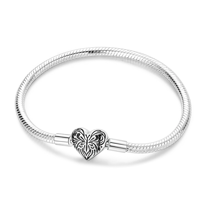 Pearl & Heart Charm Sterling Silver Bracelet 17-20cm — 925 DIY Fit Beads