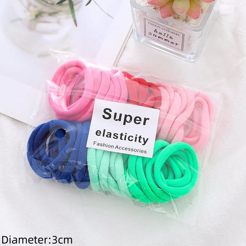 Black Elastic Hair Tie Set - 50pc No-Damage Hair Bands for Women