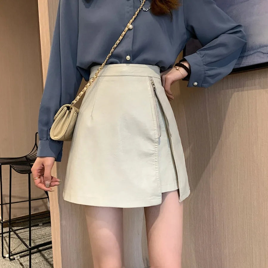 【HOT】Small leather skirt half-body skirt for women spring and autumn new fashion zipper PU leather short skirt slimming high wa — view 3 of product