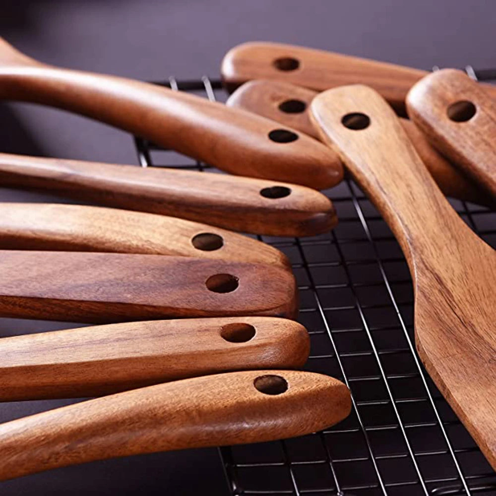 Teak Wooden Cooking Spoons Set — Smooth Non-Stick Kitchen Utensils (1-10 Pcs) — view 5 of dining & tableware