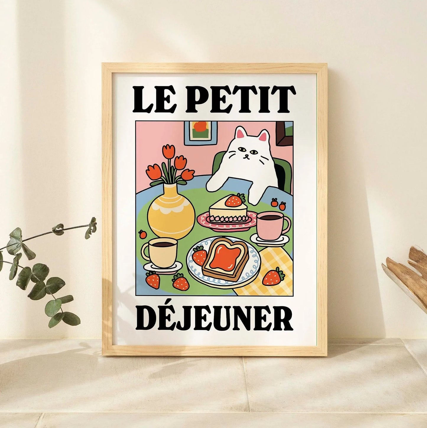 Spaghetti &amp; Espresso Cat Canvas Poster &mdash; Retro Kitchen Wall Art for Caf&eacute; &amp; Home