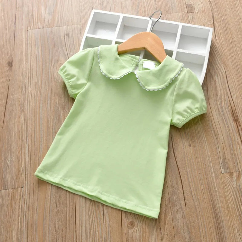 Winter Girls Clothes Short Sleeve T-shirt Tops Cotton Solid Round Neck Casual Bottoming