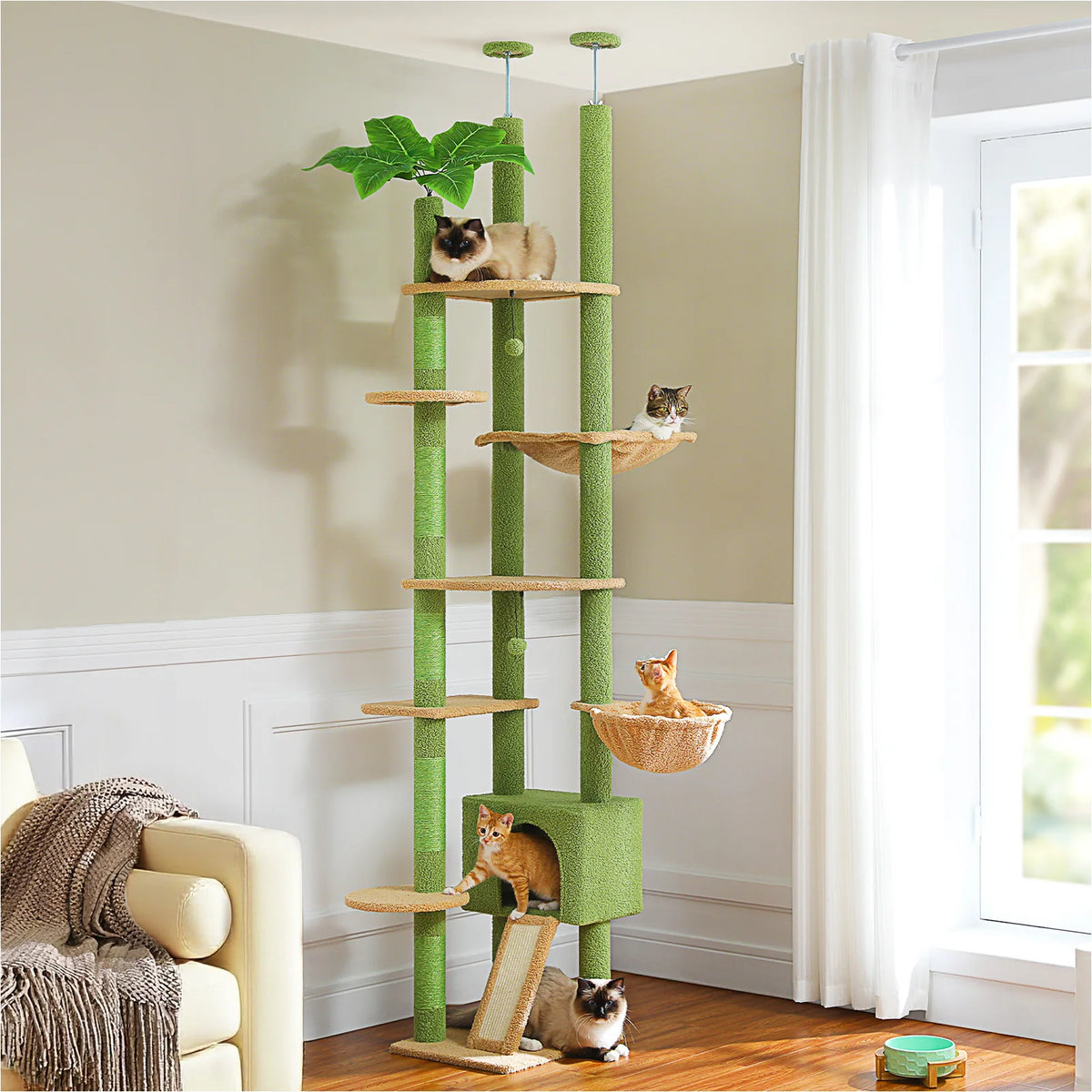 Height-Adjustable Wooden Cat Tree with Hammock & Sisal Scratching Post — product photo 7