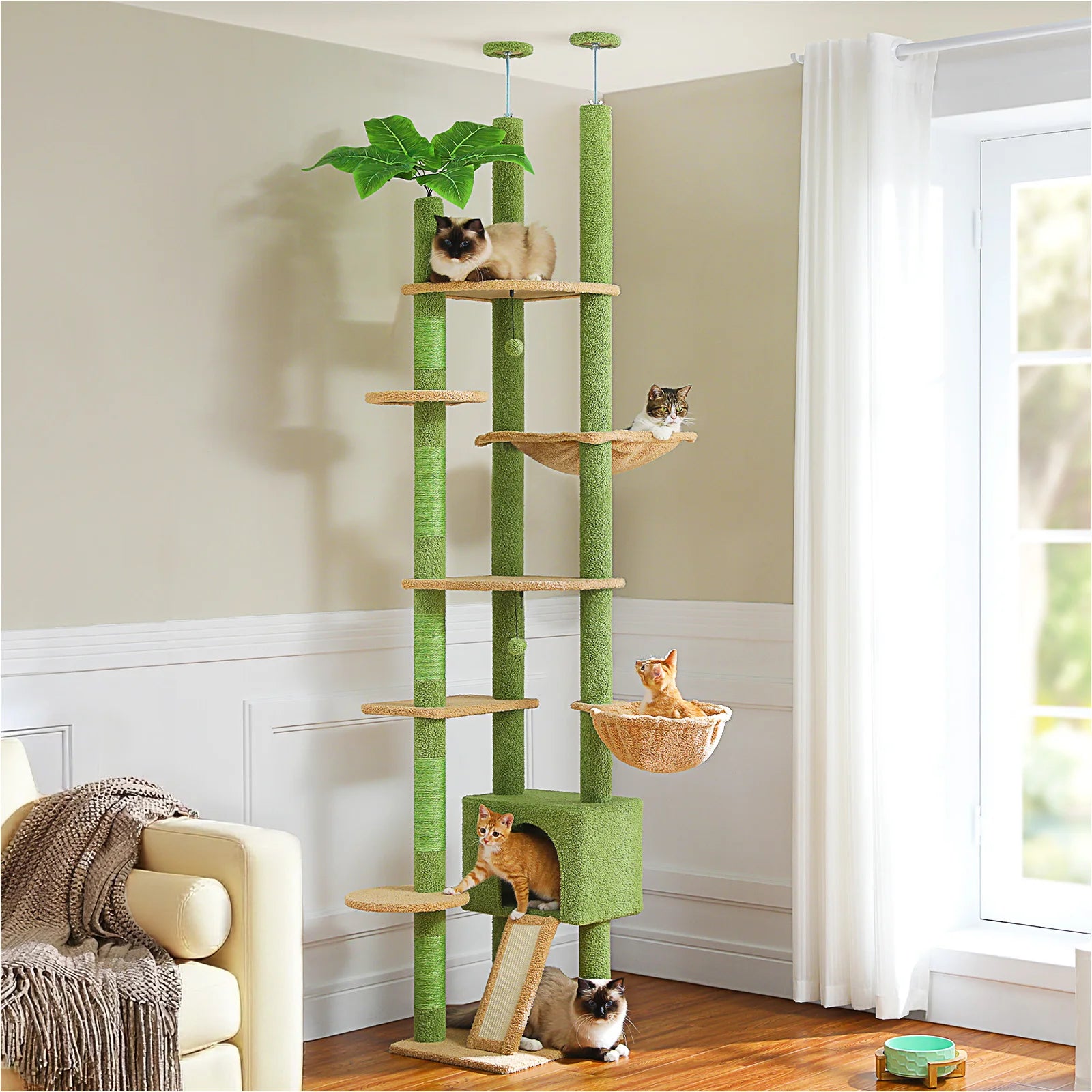 Height-Adjustable Wooden Cat Tree with Hammock & Sisal Scratching Post — product photo 7
