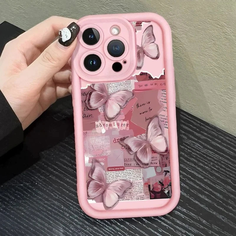 Pink Butterfly Silicone Candy Case for iPhone 11–17 Pro Max Y2K Cute — view 5 of phone cases