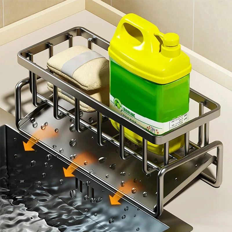 Kitchen Sink Organizer Rack with Tilted Water Tray, Carbon Steel — product photo 2