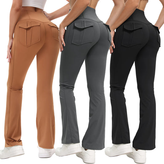 3-Pack Bootcut Yoga Pants with Pockets &mdash; Flared High-Waist Tummy-Control Leggings