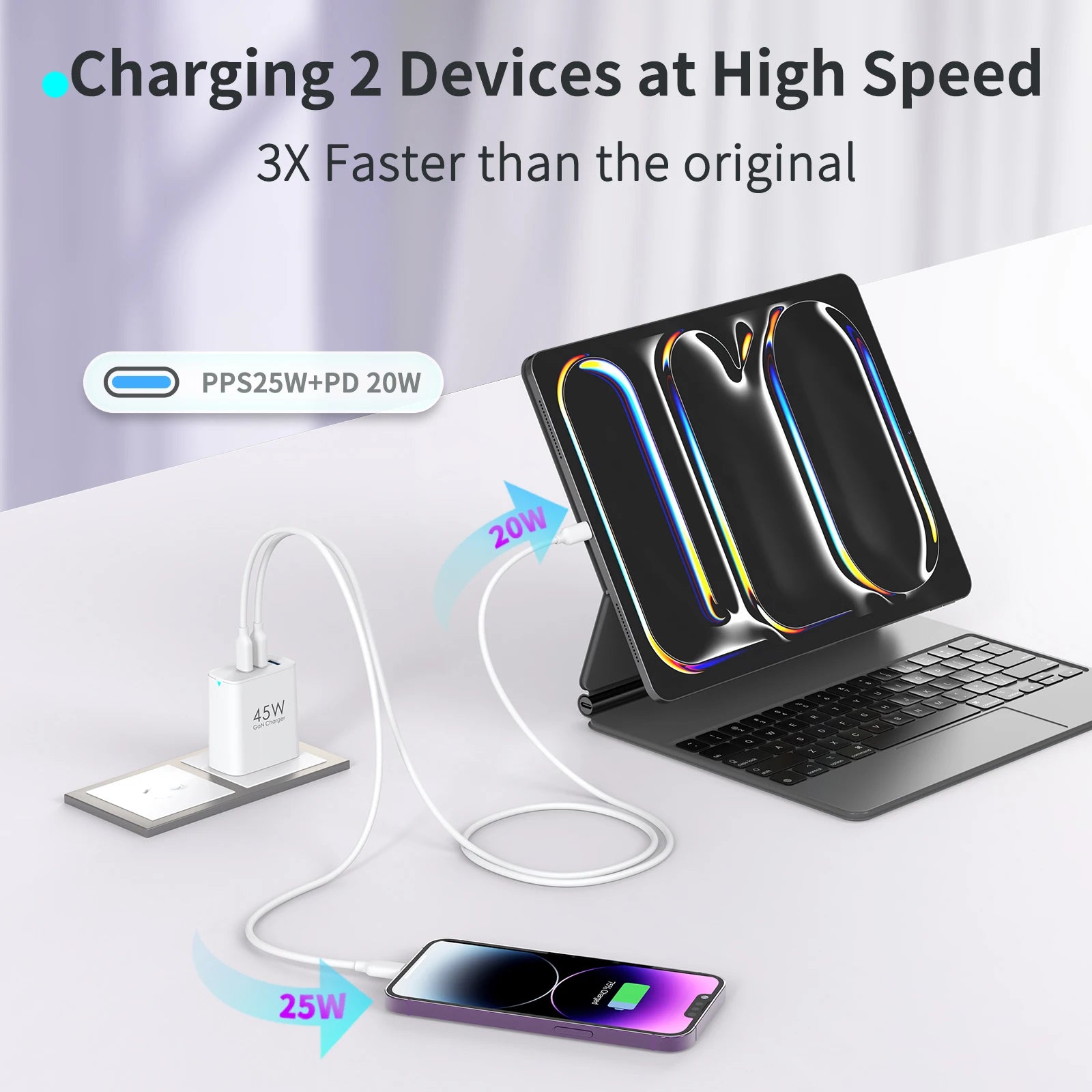 2-Pack 45W 3-Port USB Wall Charger — Quick Travel Fast Charge Adapter — view 4 of chargers & cables
