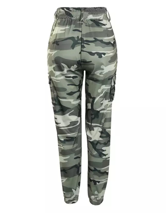 Camouflage Print Drawstring Pocket Design Cargo Pants 2024 Newfashion Women's Bottom