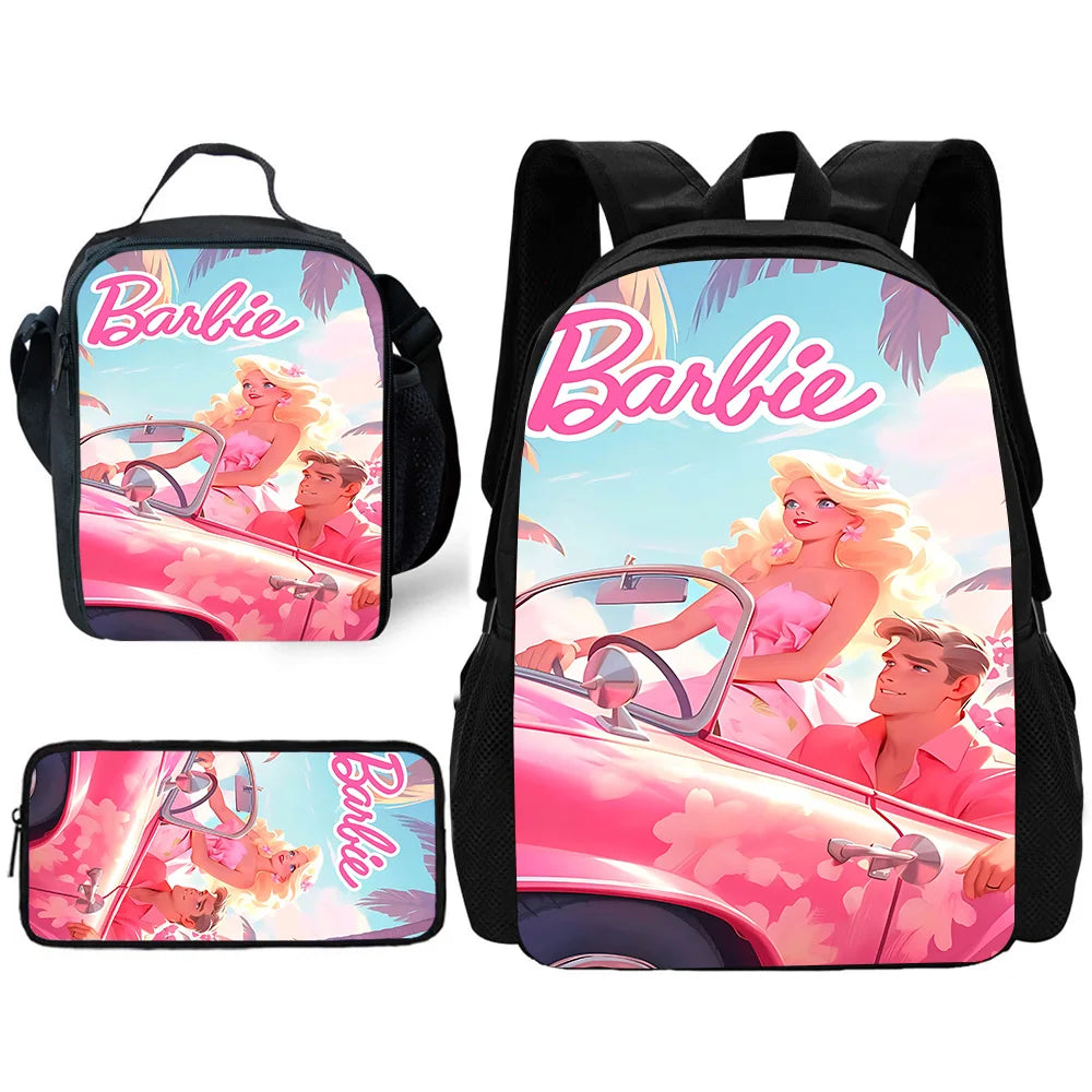 Barbie Child School Backpack with Lunch Bags ,Pencil Bags ,School Bags for Boys Girls Best Gift