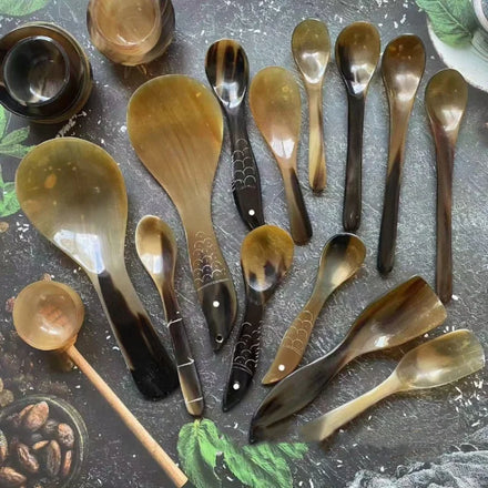 Water Buffalo Horn Spoon &mdash; Exquisite Long-Handled Dessert &amp; Western Cuisine Spoon (14-21cm) — view 1 of dining & tableware