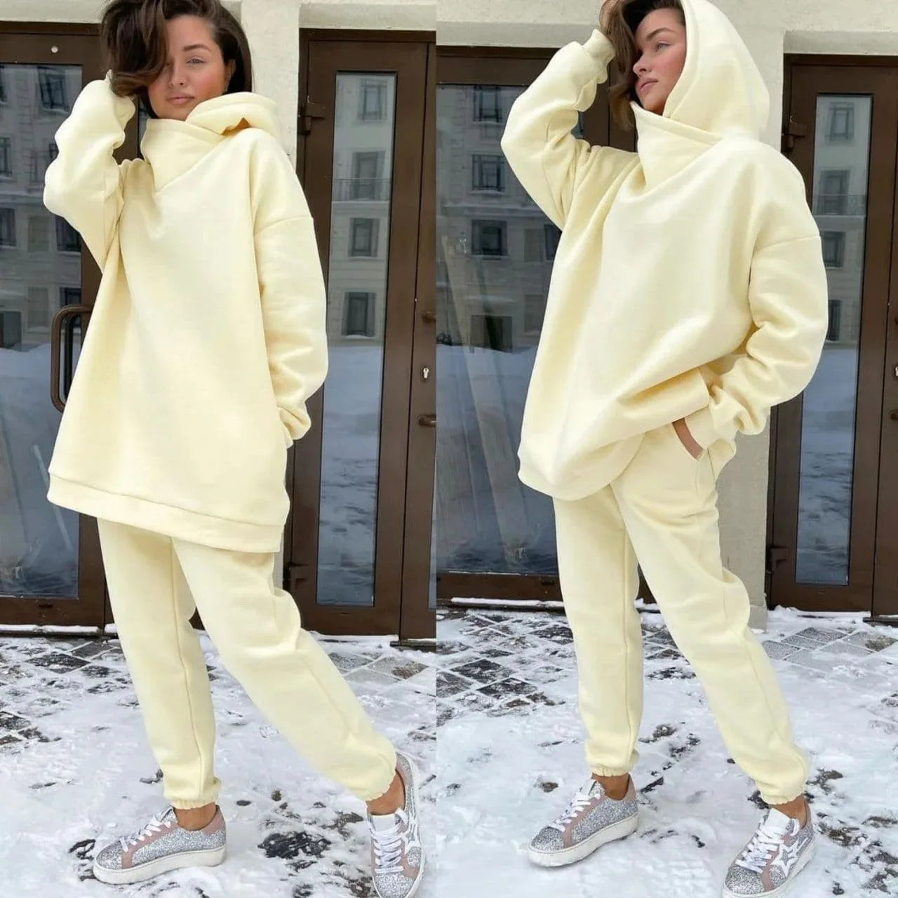 Winter Hooded Tracksuit &mdash; Women&rsquo;s Two-Piece Solid Long-Sleeve Running Sports Suit — view 5 of tracksuits