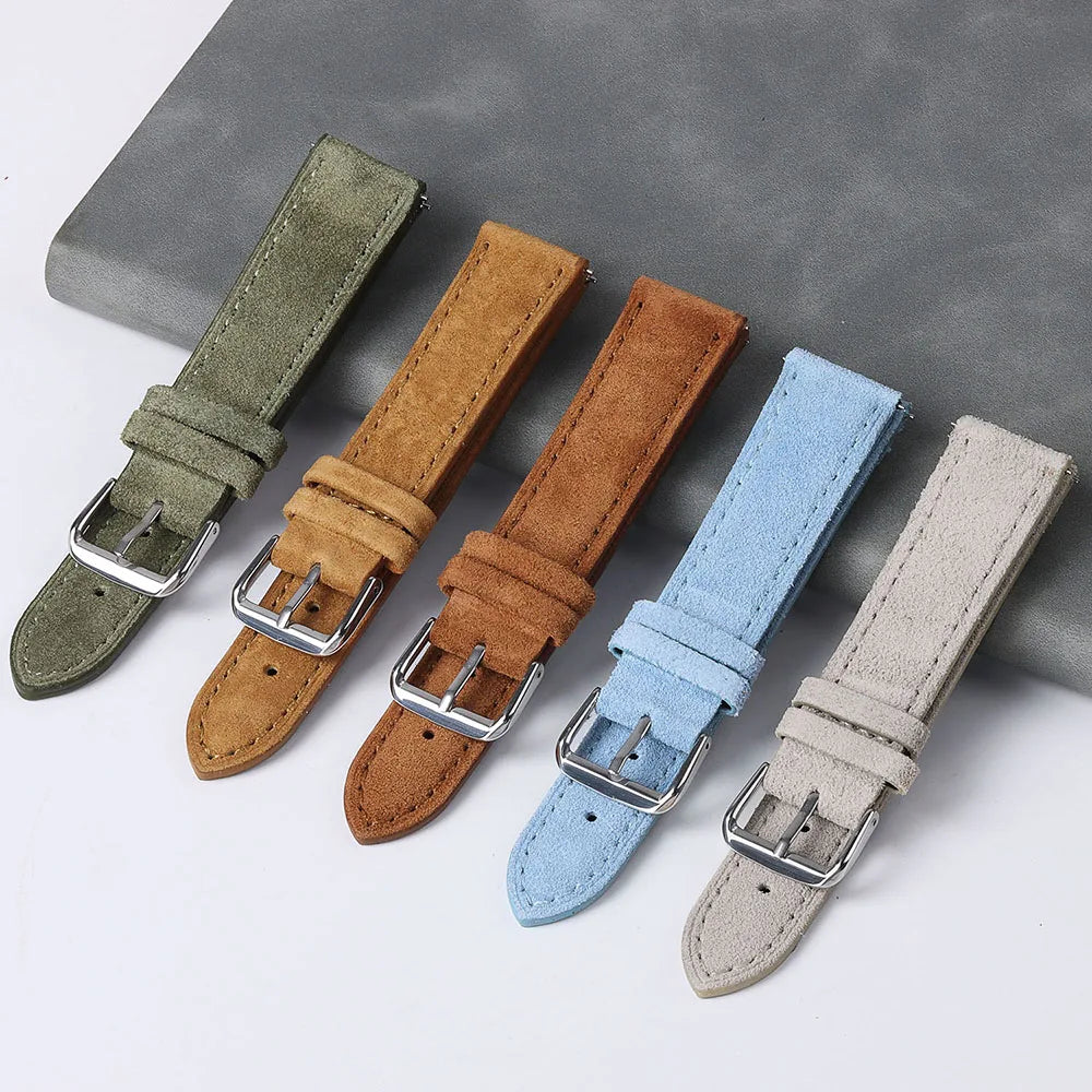 Vintage Suede Cowhide Watch Strap — 18mm 19mm 20mm 22mm Handmade Leather Band — view 4 of watch straps