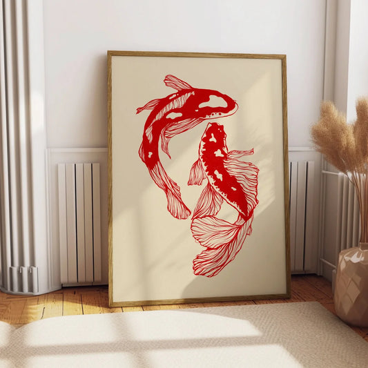 Japanese Red Koi Fish Canvas Poster &mdash; Modern Minimalist Wall Art for Bedroom &amp; Kitchen — view 1 of wall art & prints