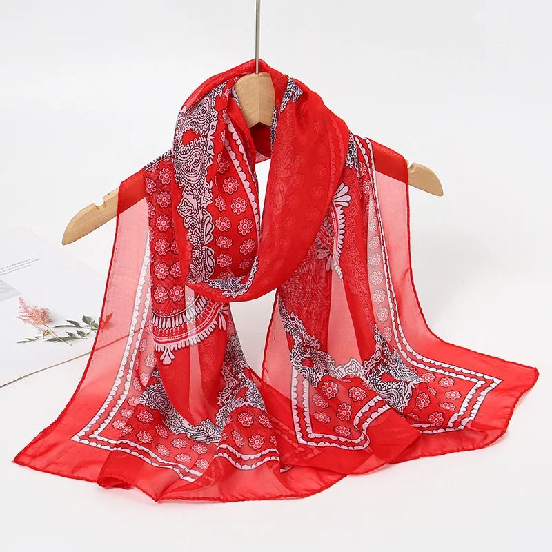 Printed Chiffon Scarf — Lightweight Sun-Protection Beach Shawl Wrap