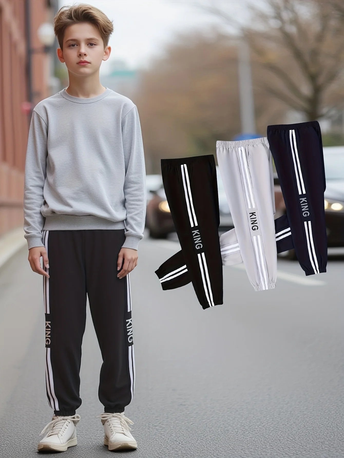 Boys Striped Jogger Pants 3-Pack - Sporty KING Streetwear Bottoms — view 3 of boys bottoms