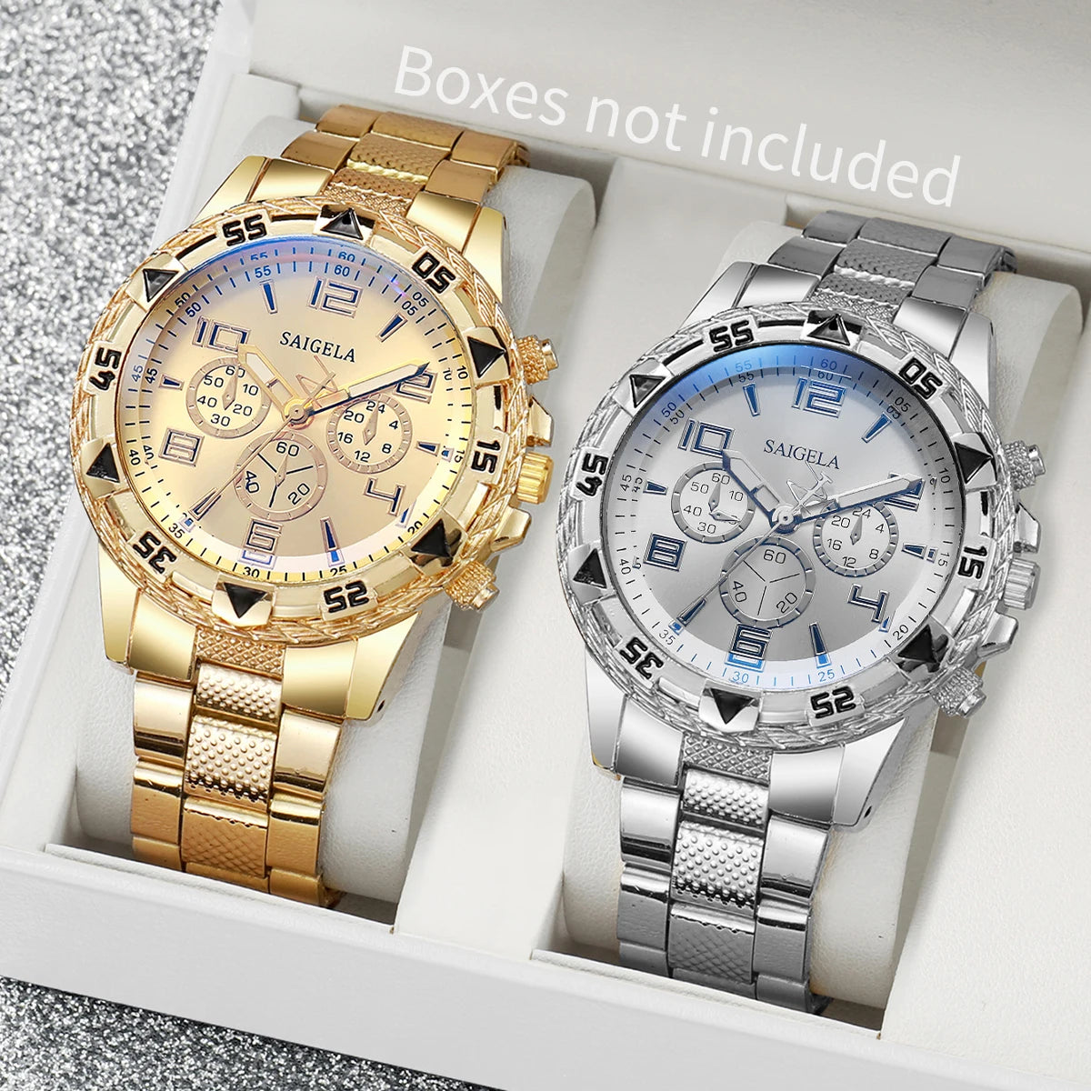Men's 2pc Business Watch Gift Set — Arabic Dial Steel Band Quartz Wristwatch — view 4 of watches