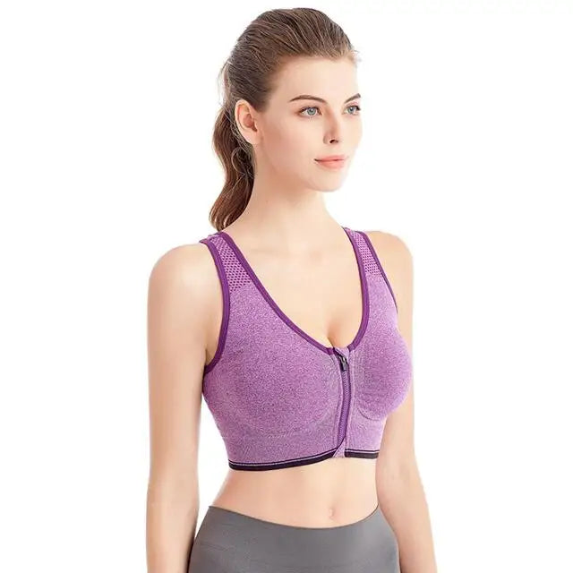 Running Fitness Sports Bra — Front-Zipper Shockproof Wireless Seamless Brassiere — view 7 of sports bras