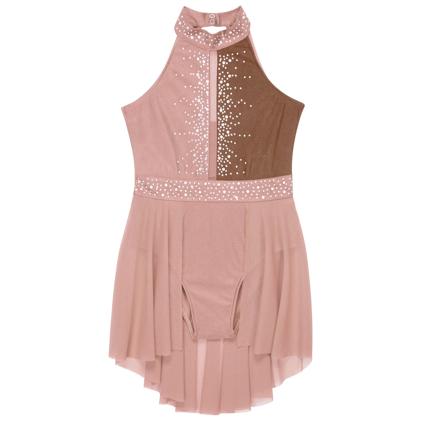 Girls Lyrical Dance Dress - Sleeveless Rhinestone Performance Leotard — view 4 of dance costumes