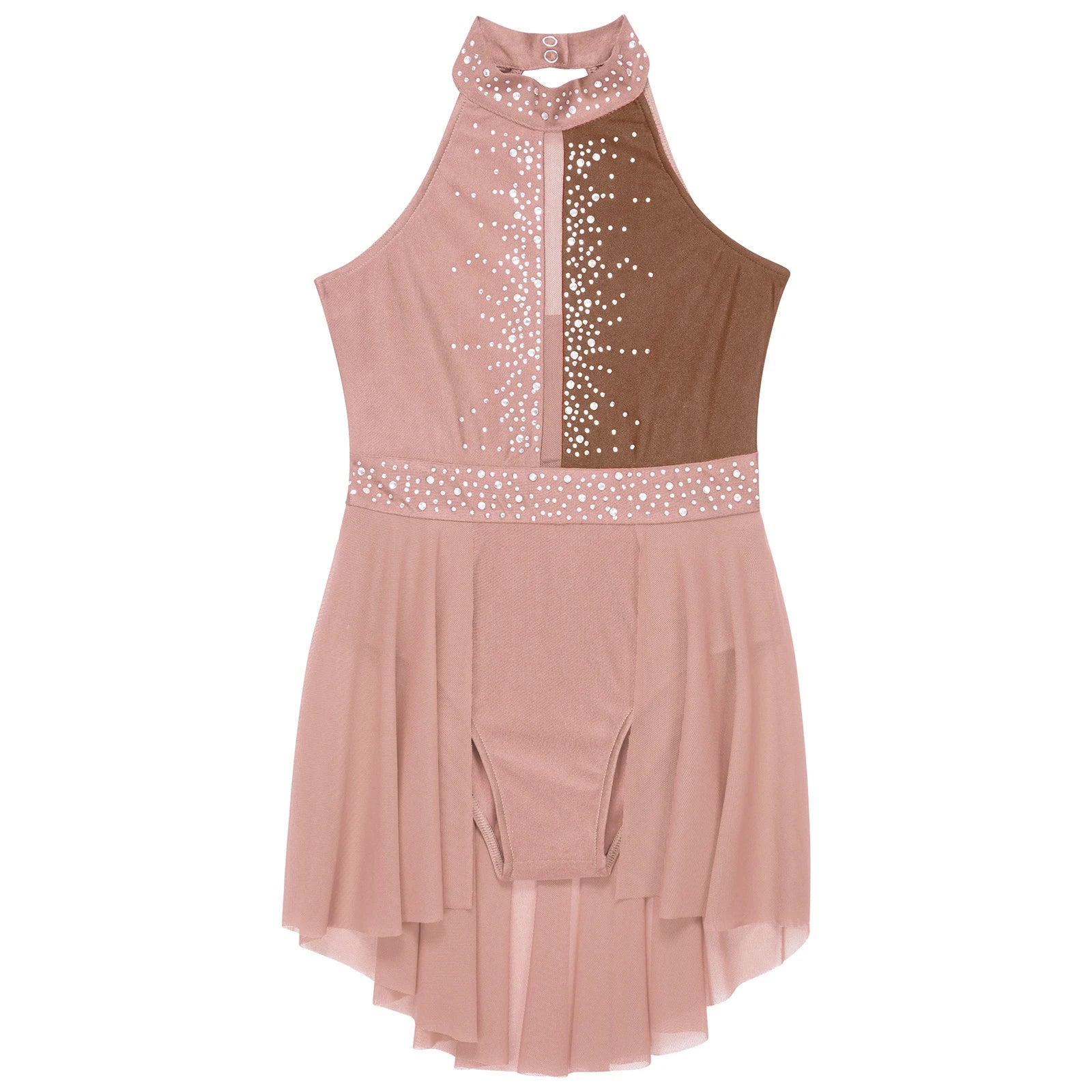 Girls Lyrical Dance Dress - Sleeveless Rhinestone Performance Leotard — view 4 of dance costumes