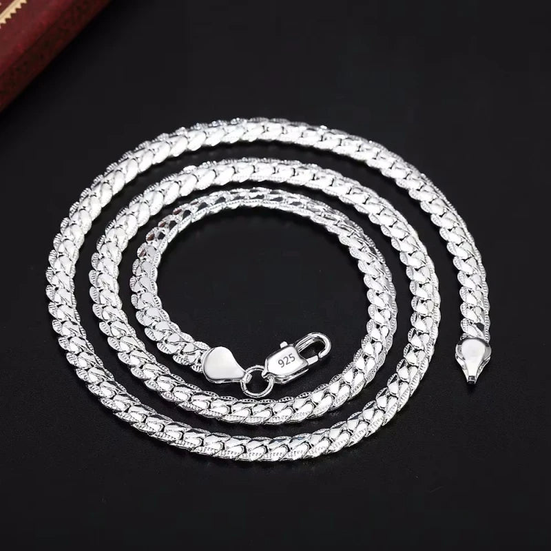 Unisex 18K Gold & 925 Sterling Silver Sideways Necklace — 6mm Fashion Chain Jewelry