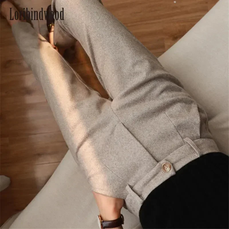 Woolen Pants Women's Harem Pencil Pants 2024 Autumn Winter High Waisted