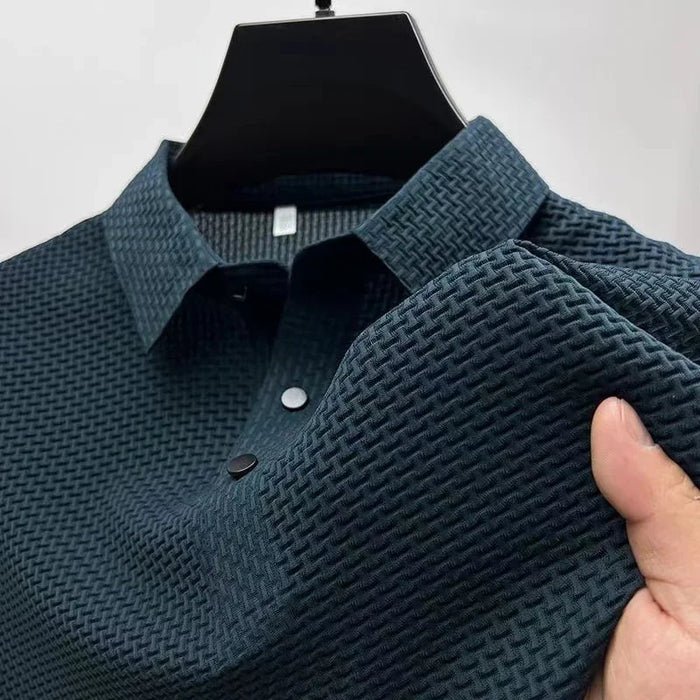 Men's bone flower jacquard short-sleeve business casual polo shirt