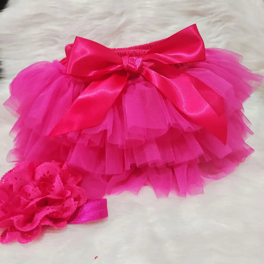 Baby Cotton Chiffon Ruffle Bloomers - Newborn Diaper Cover with Bow — view 7 of baby bottoms