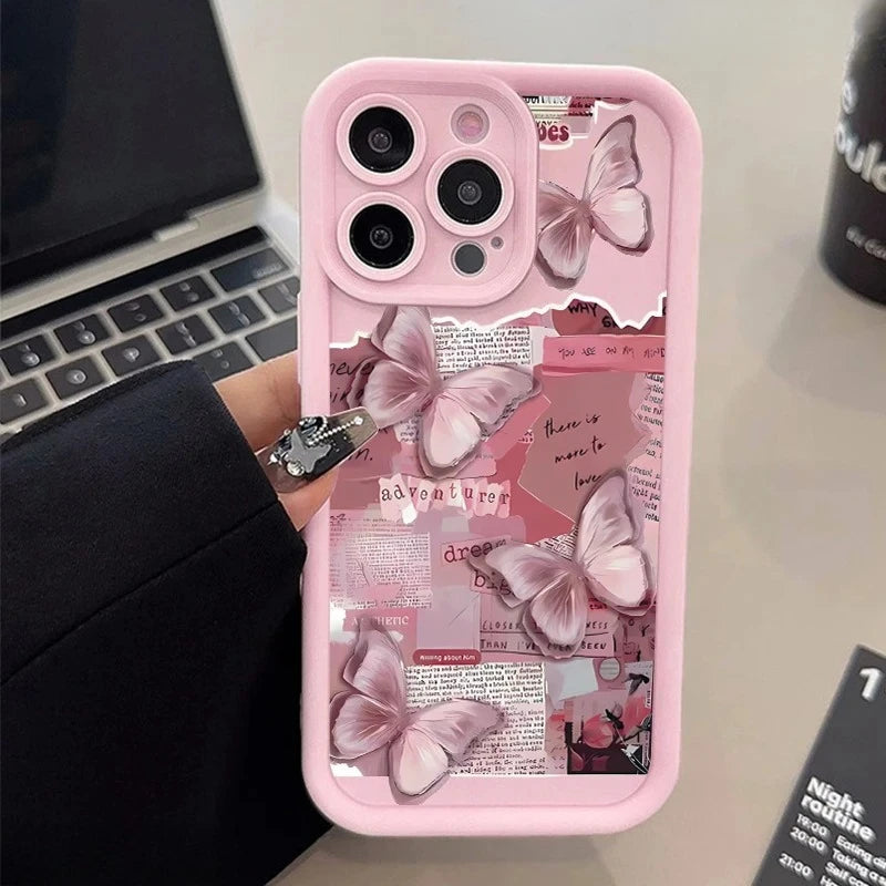 Pink Butterfly Silicone Candy Case for iPhone 11–17 Pro Max Y2K Cute — view 4 of phone cases