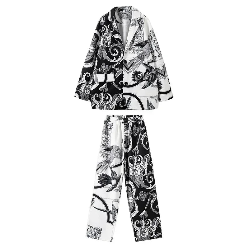 Boys Girls Suits Jacket Pant Streetwear Hip Hop Loose Casual Print Suit Blazer Coat Pant Tracksuit Children Dance Clothing