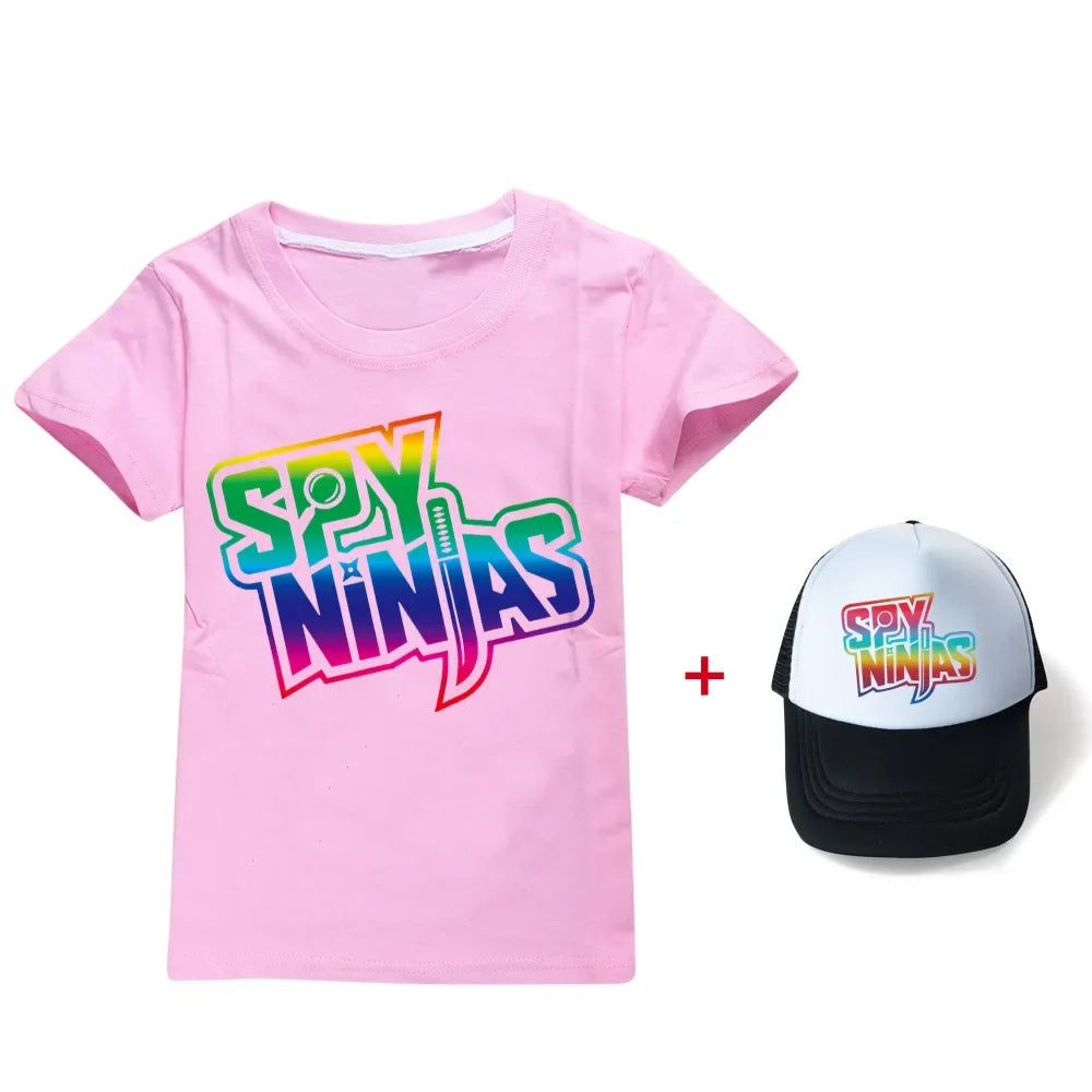 Spy Ninjas Kids T-Shirt & Cap Set – Cotton Cartoon Tracksuit for Boys & Girls