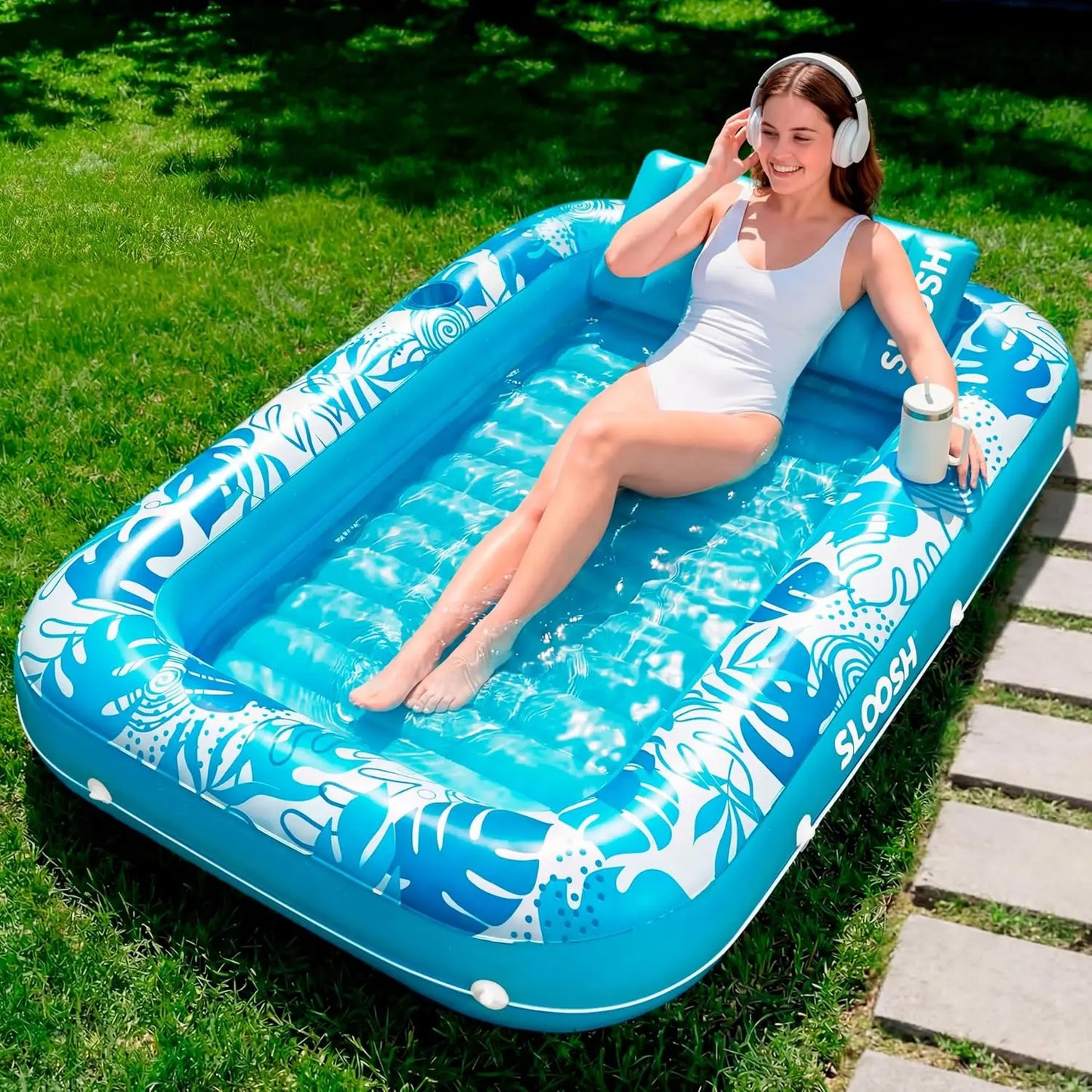 4-in-1 Inflatable Tanning Pool Float with Pillow, 70 x 46 in — view 7 of pool floats