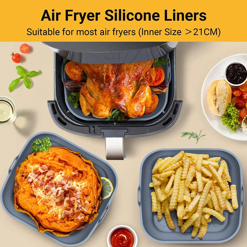 Foldable Silicone Air Fryer Basket Liner (Square) – Reusable Baking Tray for Oil-Free Cooking — view 1 of home & kitchen