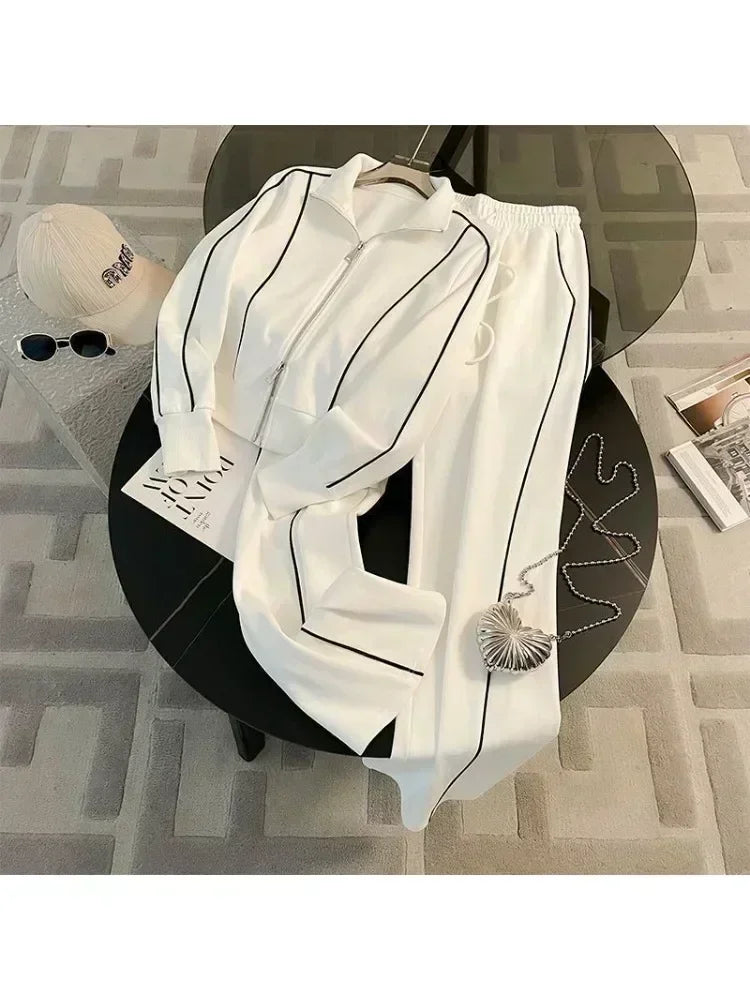 Spring-Autumn Sports Suit &mdash; Women&rsquo;s Long-Sleeve Cardigan Coat + Loose Wide-Leg Pants Set — view 6 of tracksuits