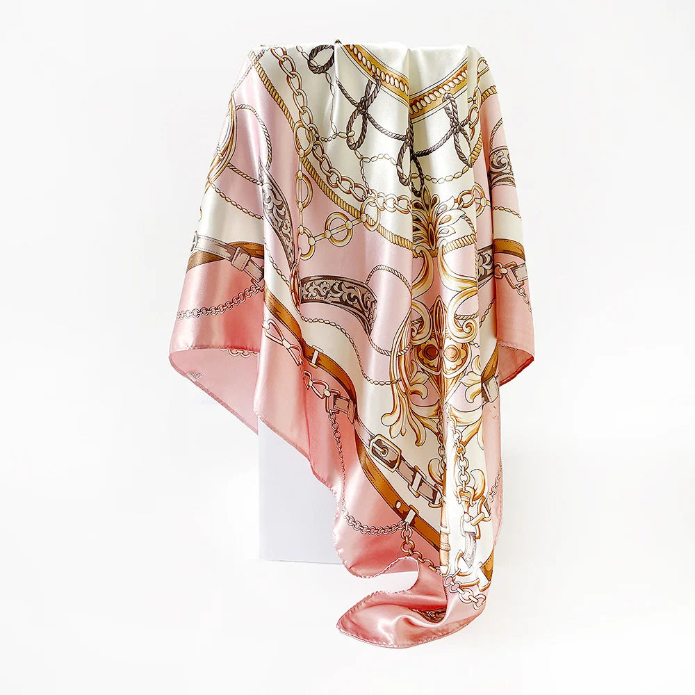 Square Satin Scarf for Women, 90 x 90 cm Printed Head Wrap — view 2 of scarves