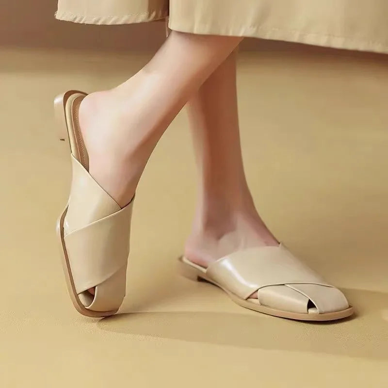 Square-Toe Mules — Elegant Closed-Toe Flat Slip-On Slippers — view 4 of sandals & slides