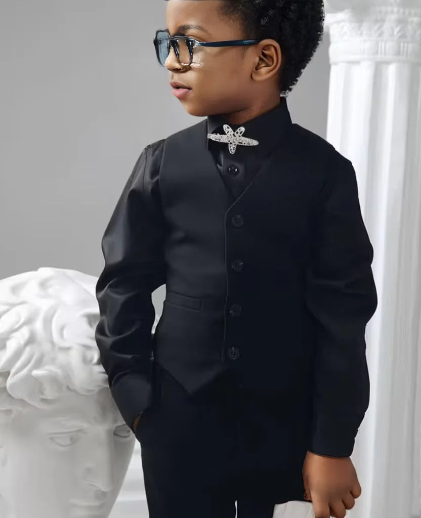 Boys' Suit Ceremonial Dress Black Suit Set 3-16 Years Old Host Etiquette Activities Black Performance Costume