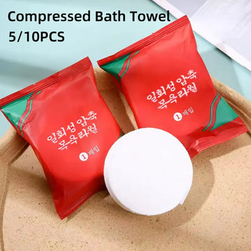 Bath Towels Compressed Travel 5/10-Pack — Pure Cotton Thickened Lengthened Disposable for Camping
